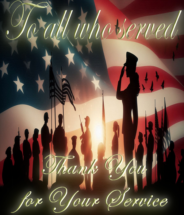 Flag in the background text saying to all who served, thank you for your service, message states greentree will be closed on November 11 in observance of Vererans Day.